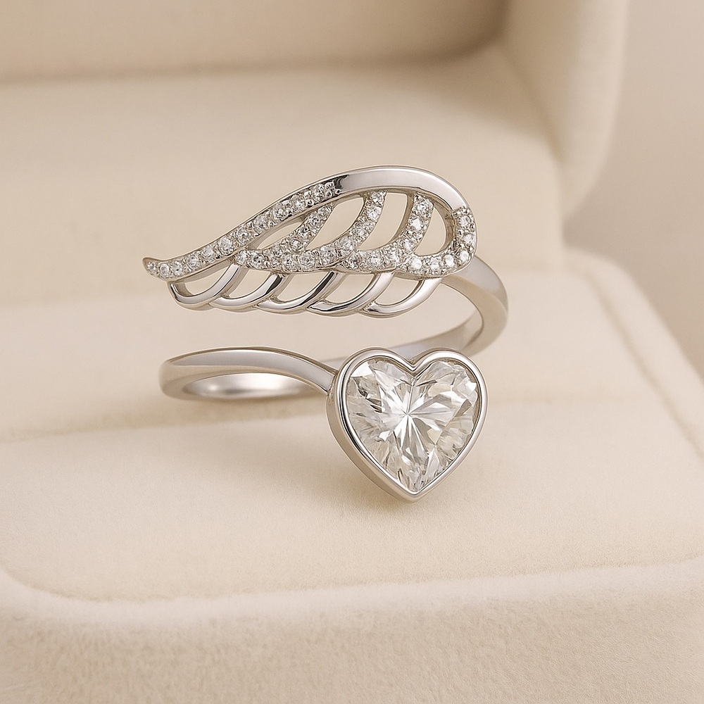 Angel’s Wing & Heart 1.5ct Heart Moissanite Ring - Picture 1 of 5